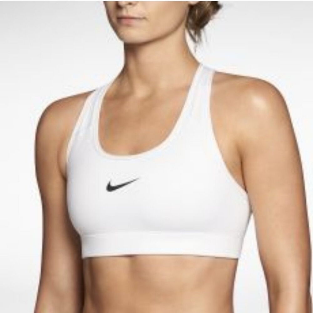Nike Women’s White Racerback Sports Bra with Black Swoosh